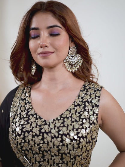 Embellished Sequinned Semi-Stitched Lehenga with Unstitched Blouse & Dupatta Set