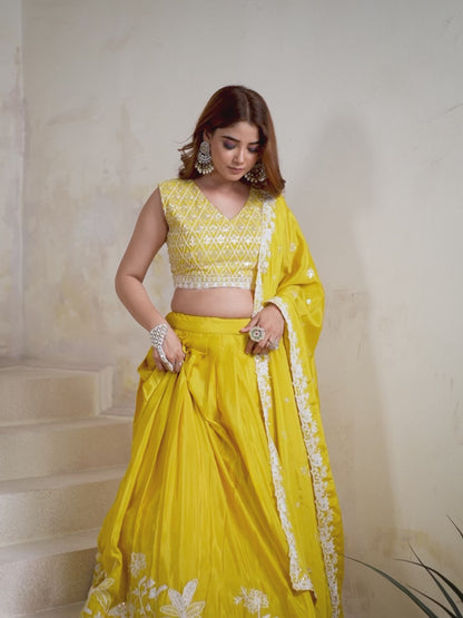 Embellished Sequinned Semi-Stitched Lehenga with Unstitched Blouse & Dupatta Set