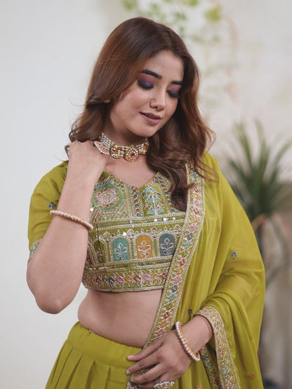 Embellished Sequinned Semi-Stitched Lehenga with Unstitched Blouse & Dupatta Set