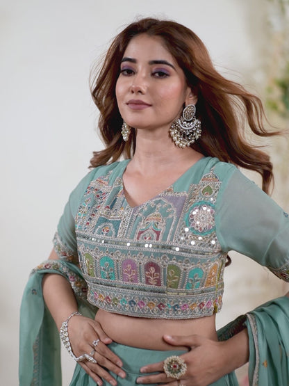Embellished Sequinned Semi-Stitched Lehenga with Unstitched Blouse & Dupatta Set