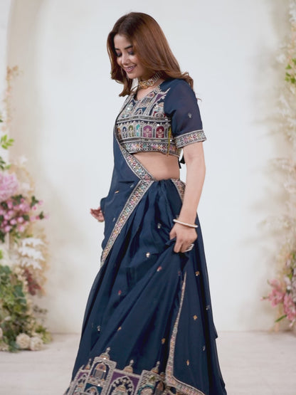 Embellished Sequinned Semi-Stitched Lehenga with Unstitched Blouse & Dupatta Set