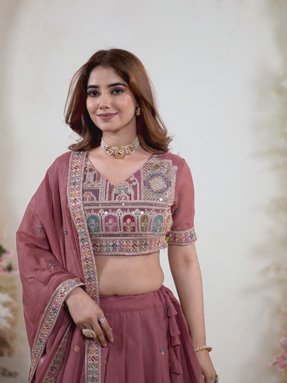 Embellished Sequinned Semi-Stitched Lehenga with Unstitched Blouse & Dupatta Set