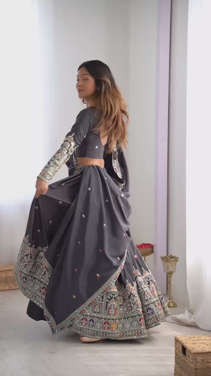 Natural Silk Black embroidery Lehenga Choli Set