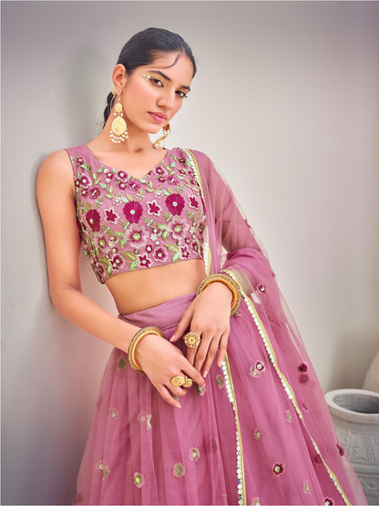 Light Pink Sequins Semi Stitch Lehenga Choli