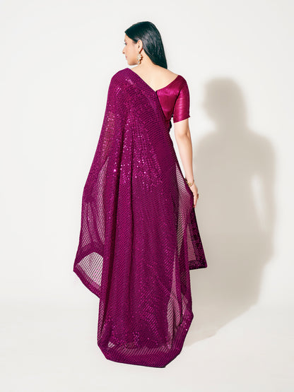 Hot Pink Fully Sequined Georgette Party Wear Saree