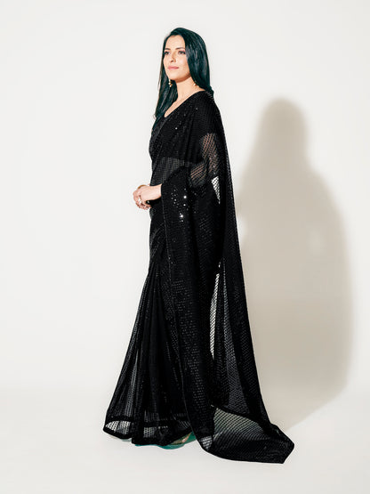 Black Fully Sequined Georgette Party Wear Saree