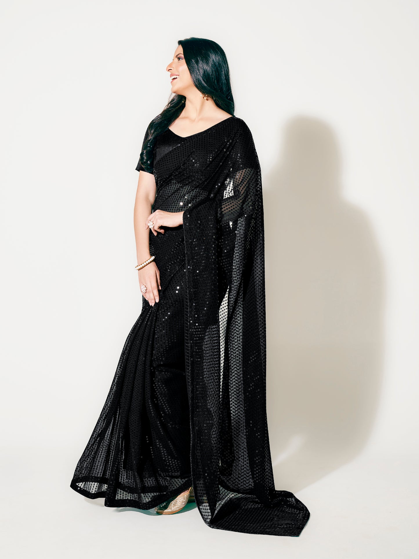 Black Fully Sequined Georgette Party Wear Saree