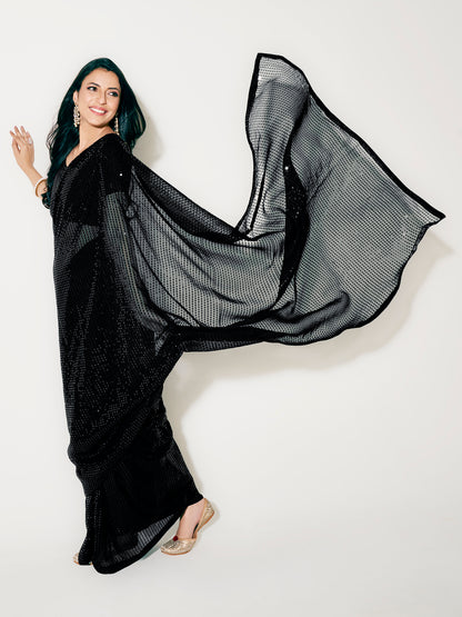 Black Fully Sequined Georgette Party Wear Saree