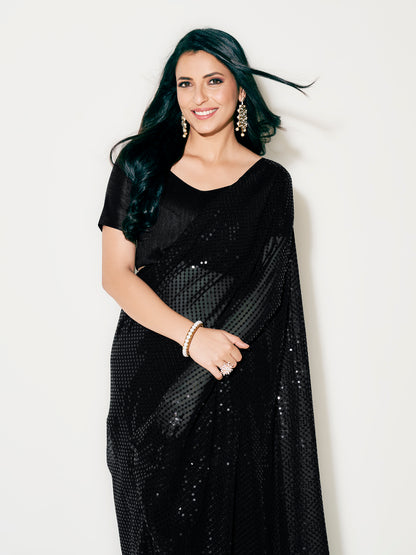 Black Fully Sequined Georgette Party Wear Saree