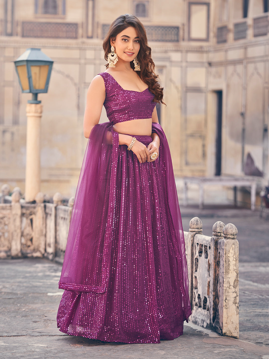 Wine Color Sequence Georgette Party Wear Lehenga Choli