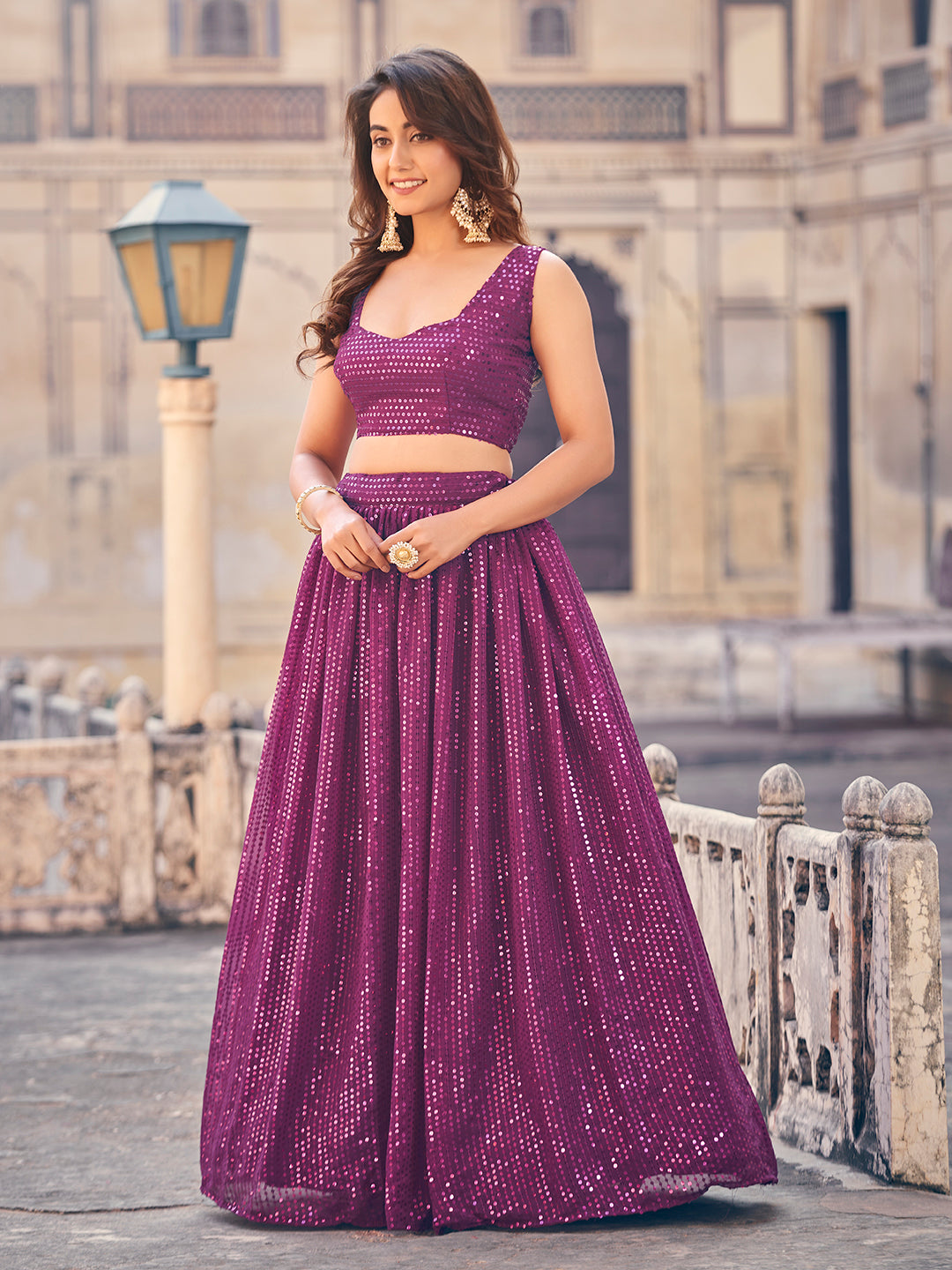 Wine Color Sequence Georgette Party Wear Lehenga Choli