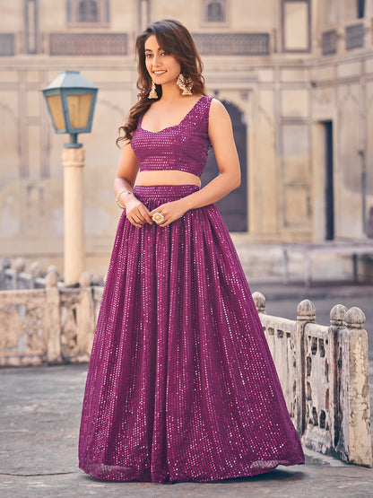 Wine Color Sequence Georgette Party Wear Lehenga Choli