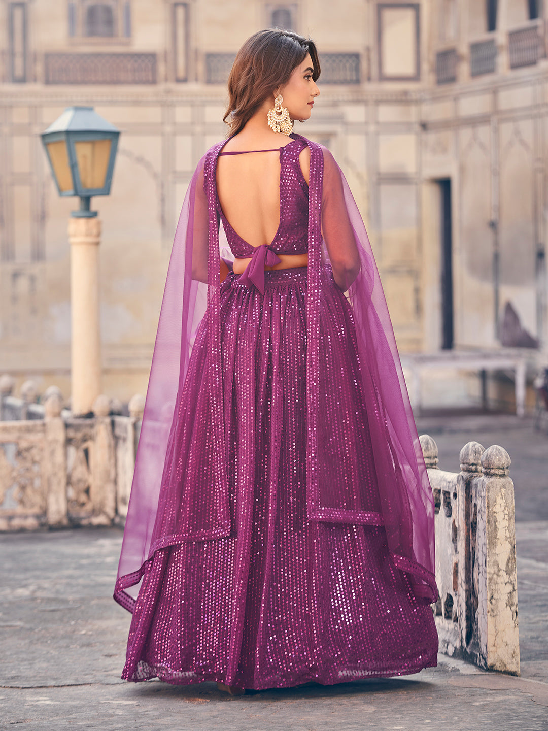 Wine Color Sequence Georgette Party Wear Lehenga Choli