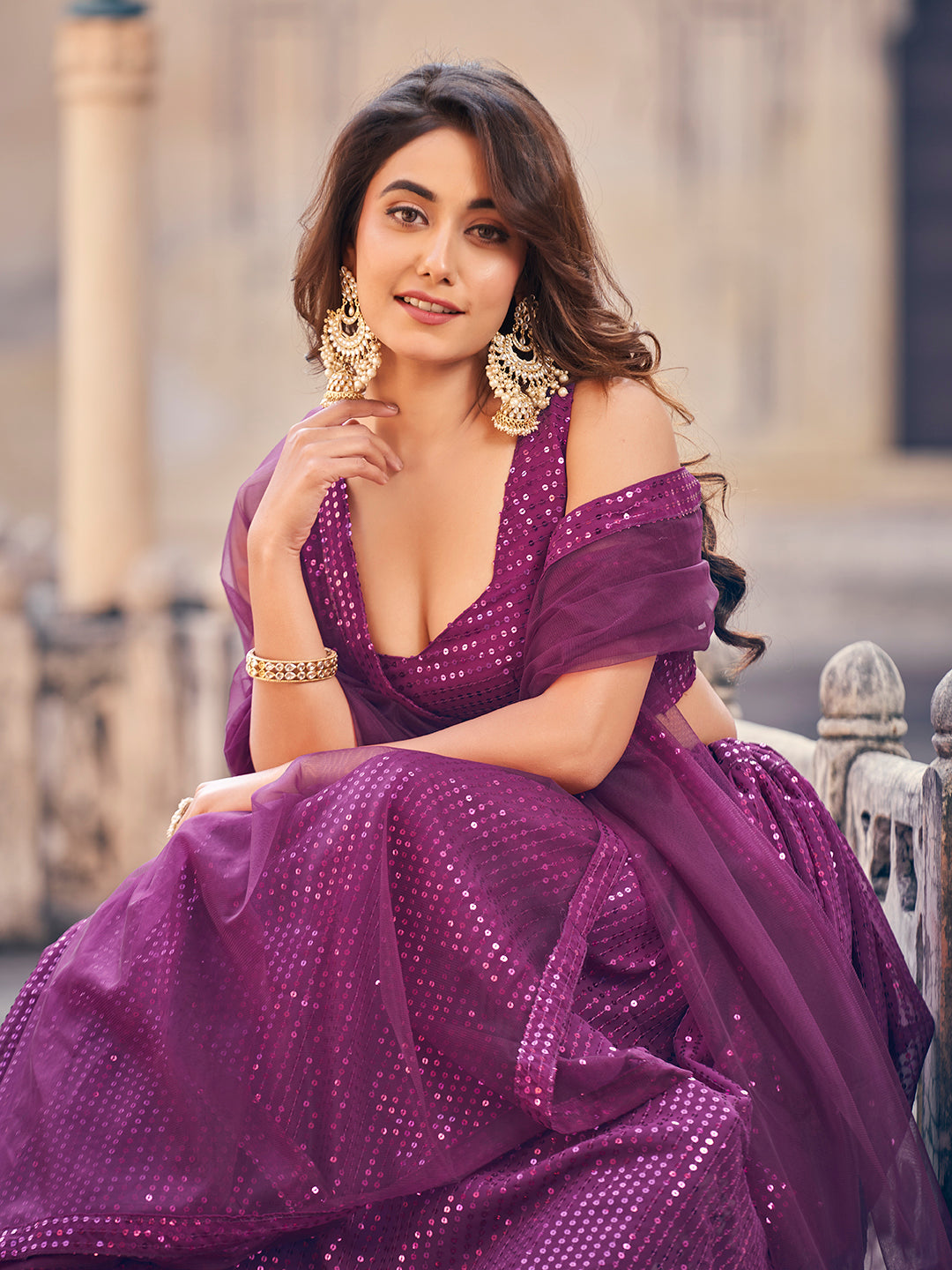 Wine Color Sequence Georgette Party Wear Lehenga Choli