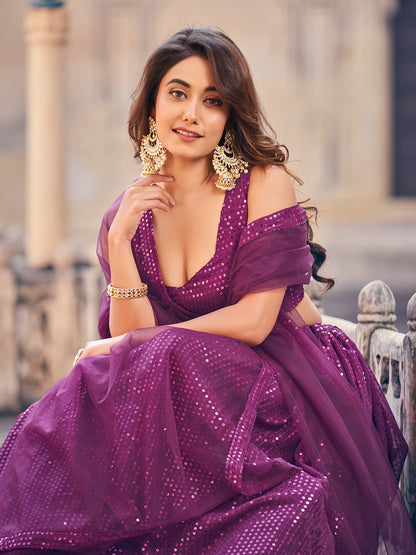 Wine Color Sequence Georgette Party Wear Lehenga Choli