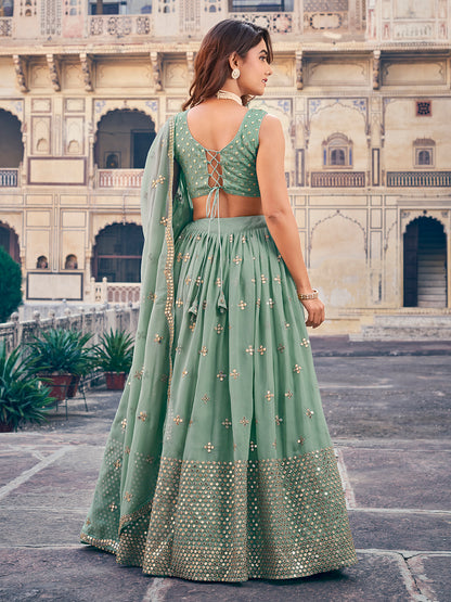 Unique Pistachio Green Color Designer Georgette Lehenga Choli