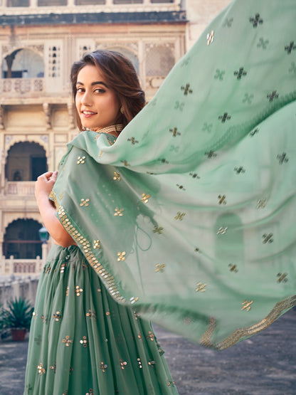 Unique Pistachio Green Color Designer Georgette Lehenga Choli