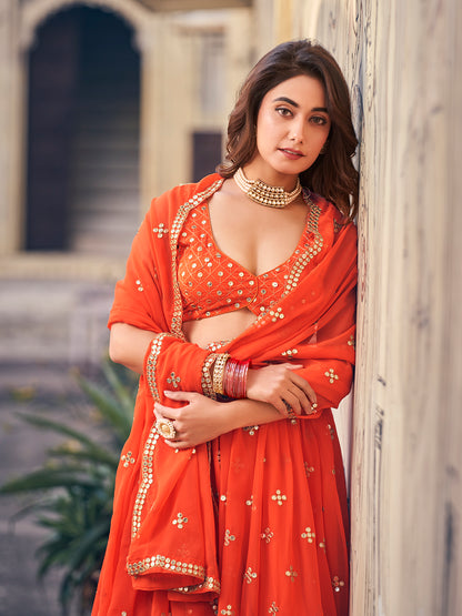 Gorgeous Orange Color Georgette Designer Lehenga Choli Set