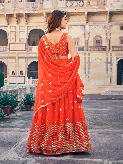 Gorgeous Orange Color Georgette Designer Lehenga Choli Set