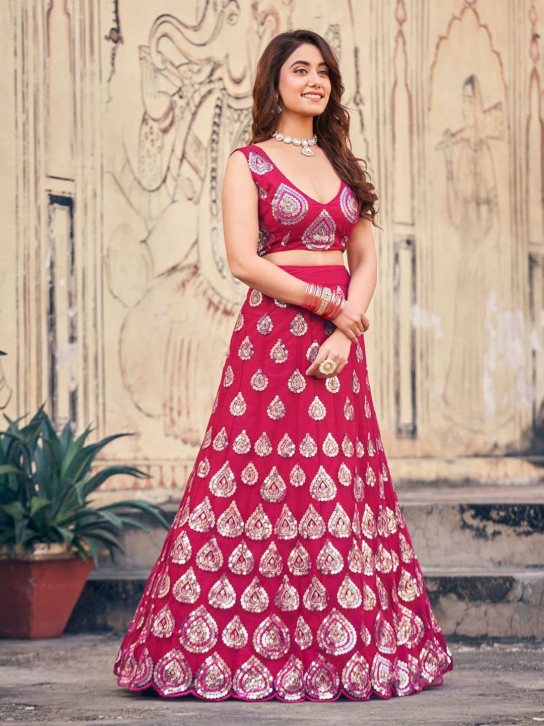 Marvelous Rani Pink Sequence Wedding Special Soft Net Lehenga Choli