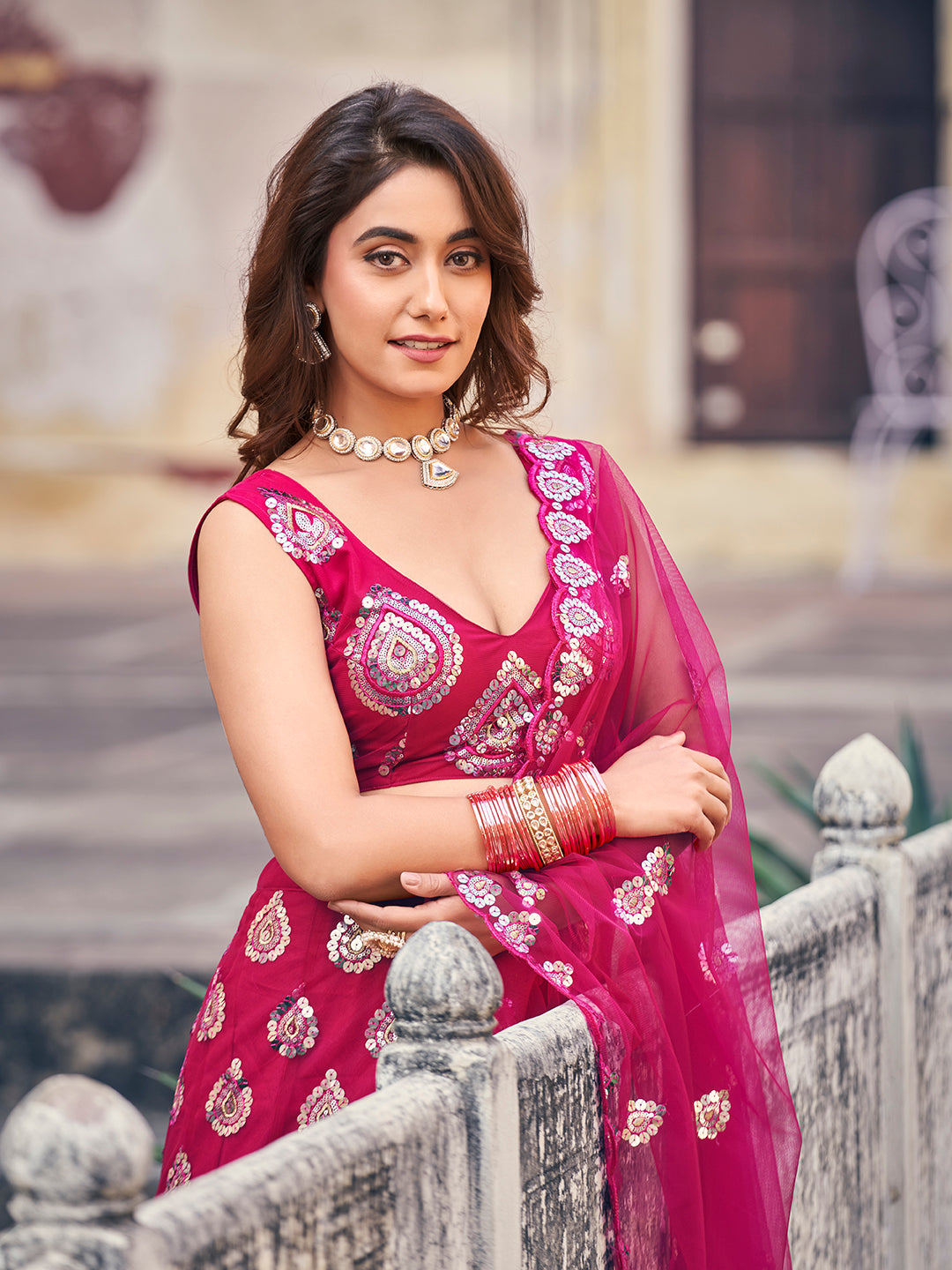 Marvelous Rani Pink Sequence Wedding Special Soft Net Lehenga Choli