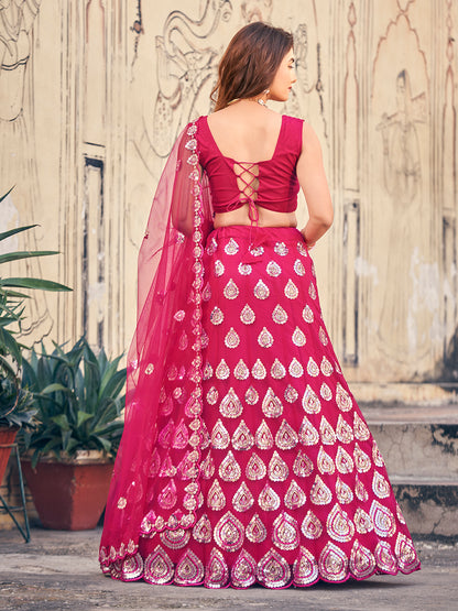 Marvelous Rani Pink Sequence Wedding Special Soft Net Lehenga Choli