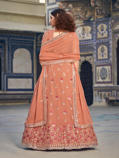 Light Rust Sequence Embroidered Georgette Lehenga Choli