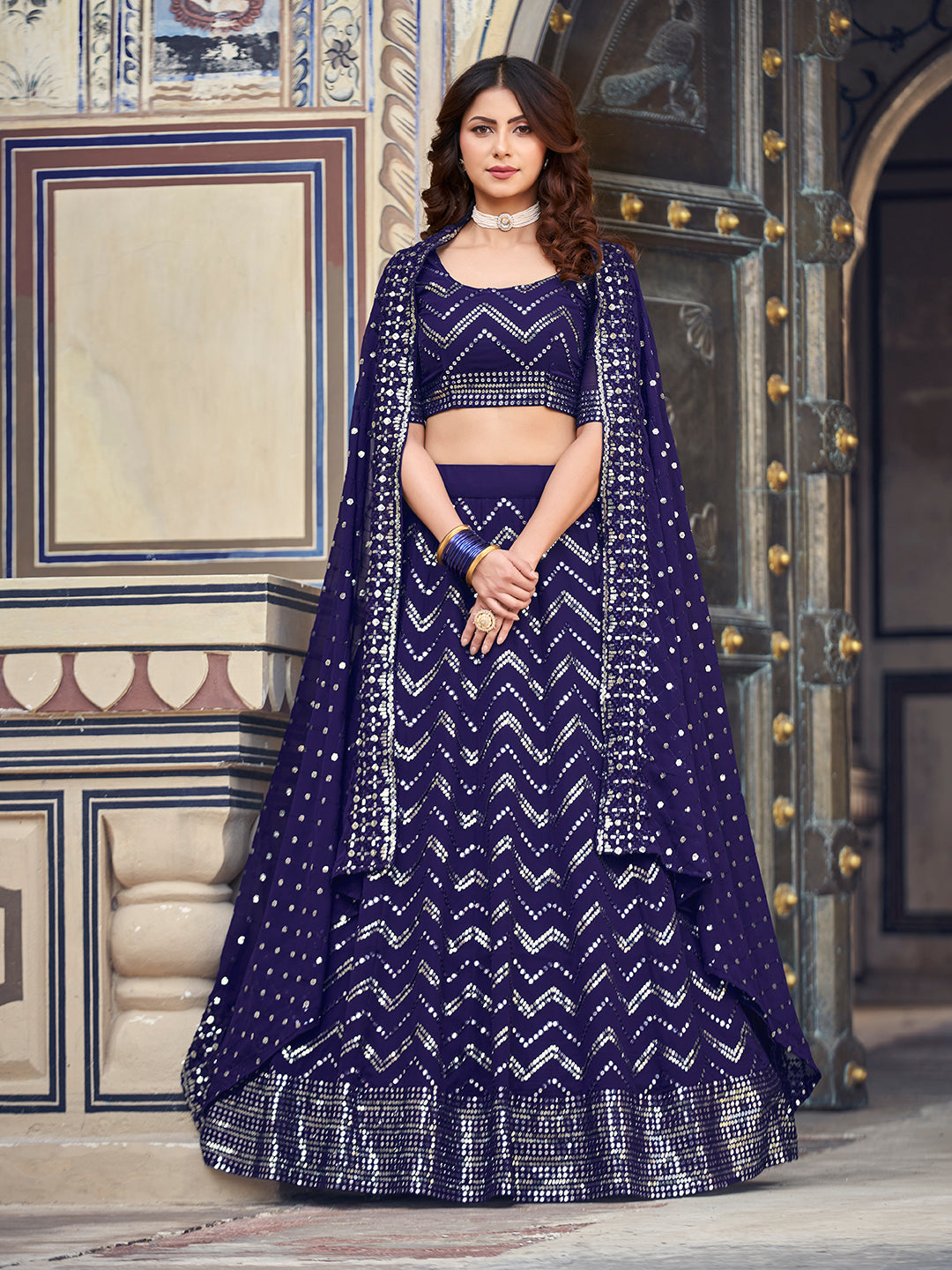 Blue Georgette Sequence Designer Lehenga Choli