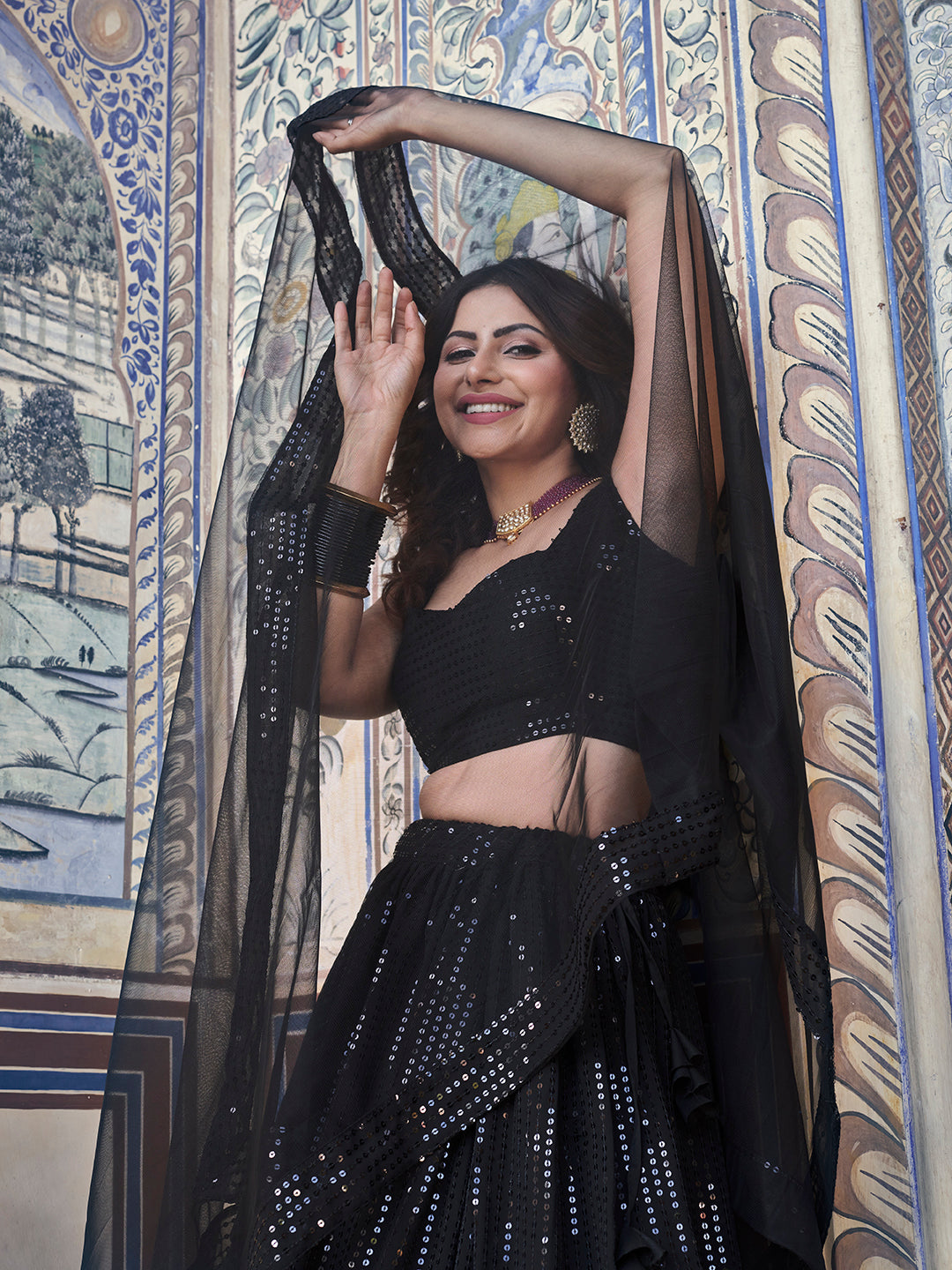 Black Georgette Sequence Eid Special Lehenga Choli For Women