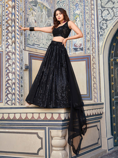 Black Georgette Sequence Eid Special Lehenga Choli For Women