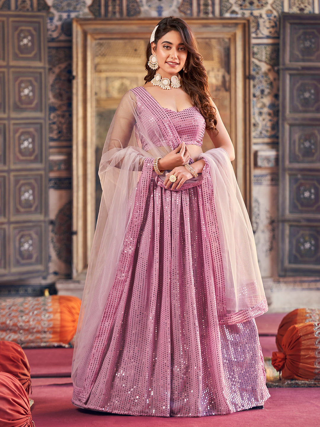 Enchanting Purple Georgette Sequence Embroidered Party Wear Eid Special Lehenga Choli Set