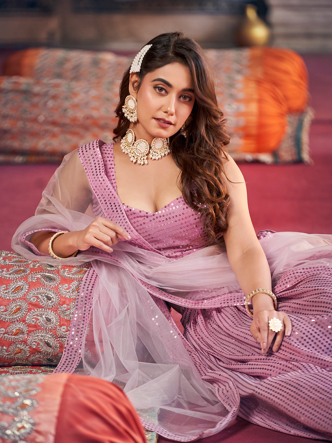 Enchanting Purple Georgette Sequence Embroidered Party Wear Eid Special Lehenga Choli Set