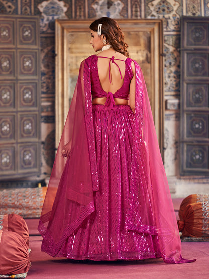 Rani Pink Georgette Sequence Embroidered Party Wear Lehenga Choli