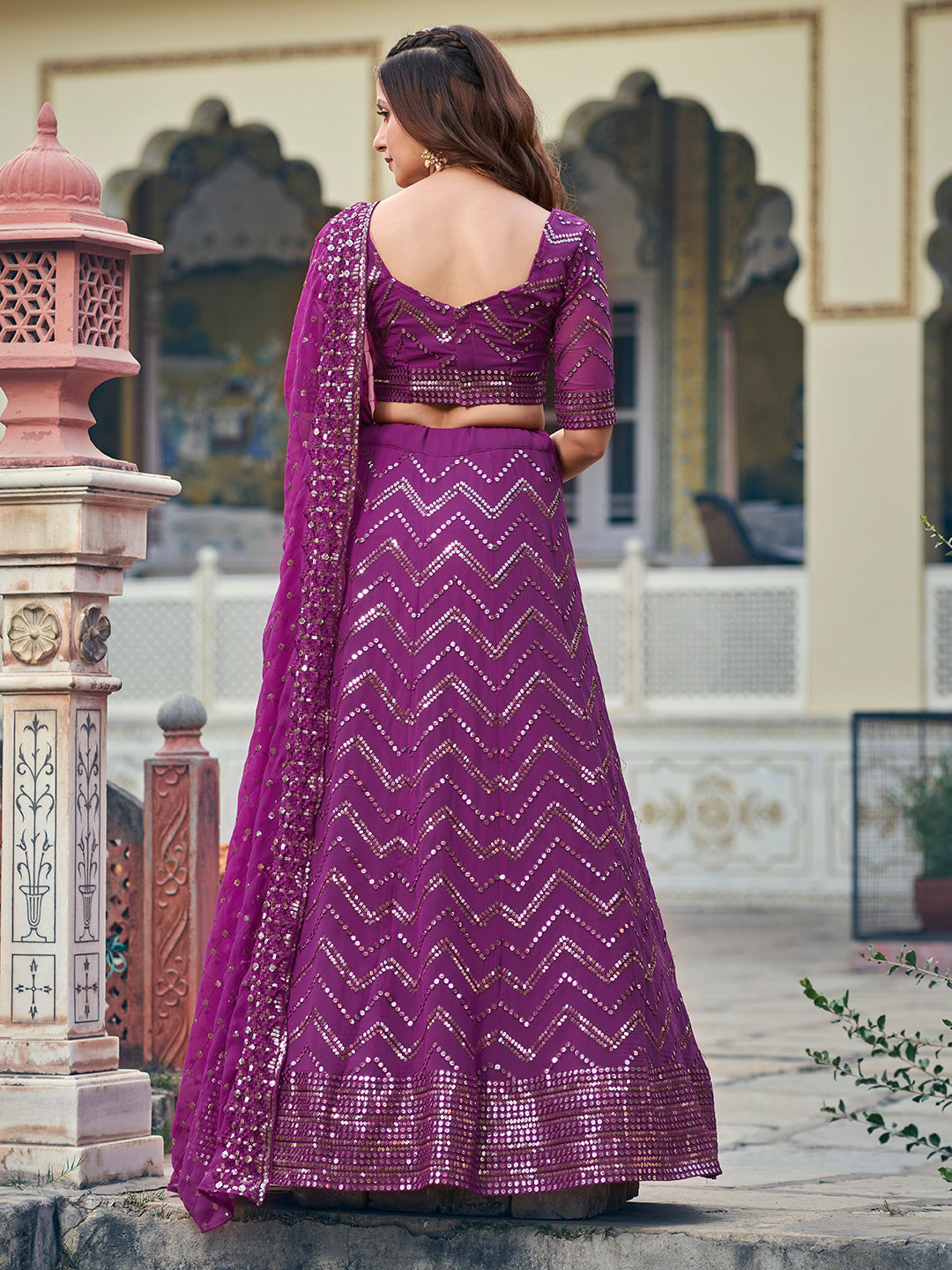 Engaging Wine Georgette Sequence Embroidered Designer Eid Special Lehenga Choli Set