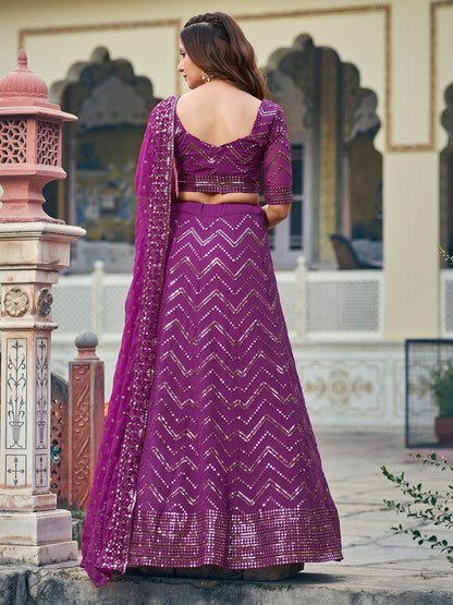 Engaging Wine Georgette Sequence Embroidered Designer Eid Special Lehenga Choli Set