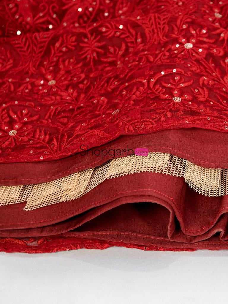 Admiring Maroon Color Designer Soft Net Sequins Work