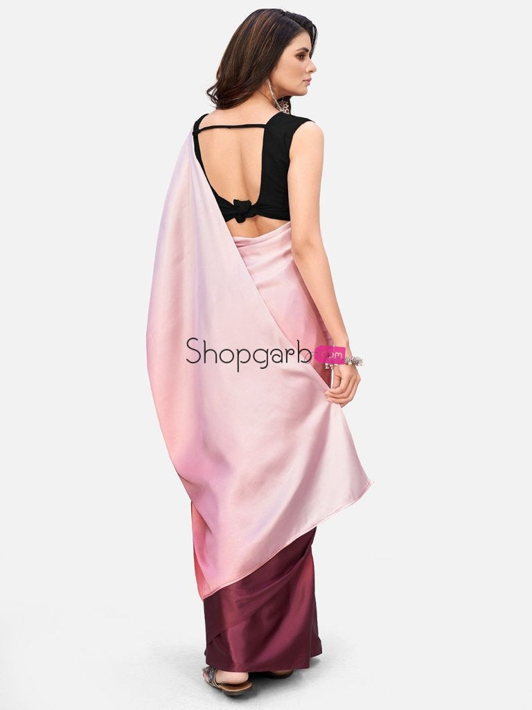 Awesome Pink And Burgundy Satin Ready To Wear Saree