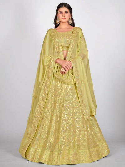 Awesome Yellow And Golden Embroidered Sangeet Special Lehenga Blouse With Dupatta