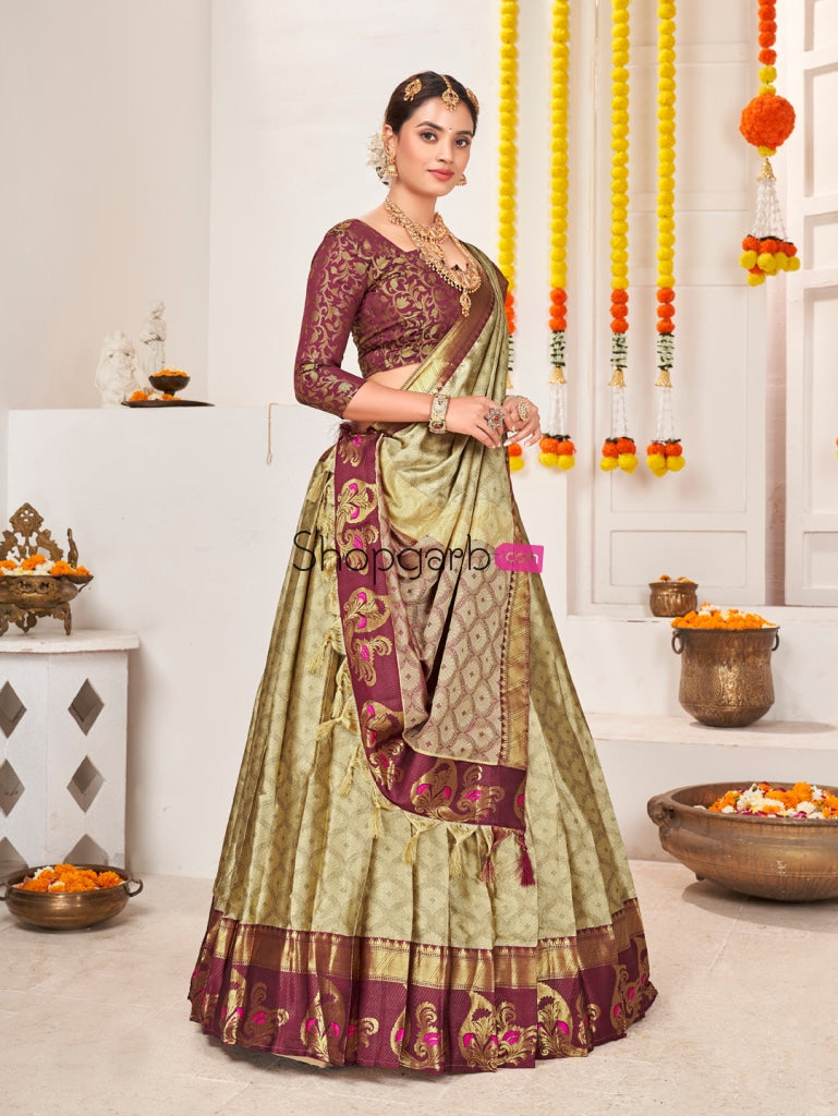 Beige Jacquard Silk Traditional Wedding Lehenga Choli Lehenga Choli