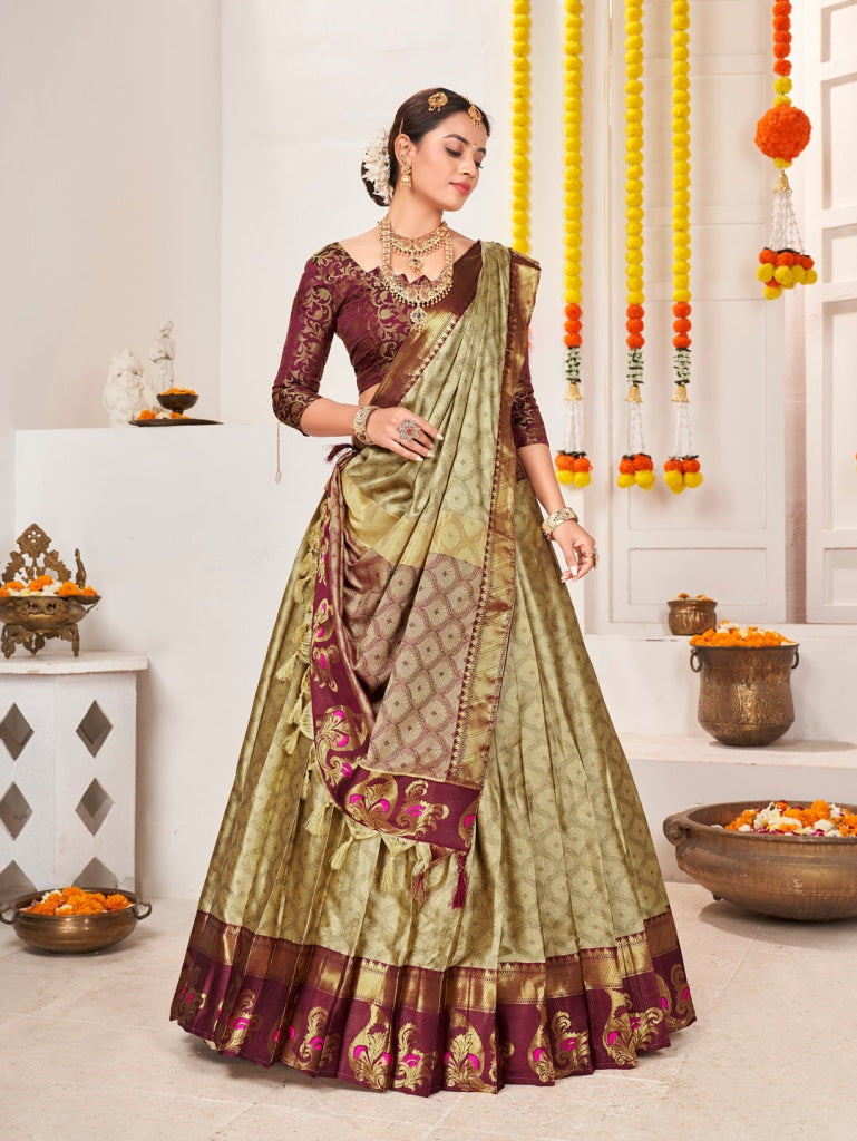 Beige Jacquard Silk Traditional Wedding Lehenga Choli Lehenga Choli