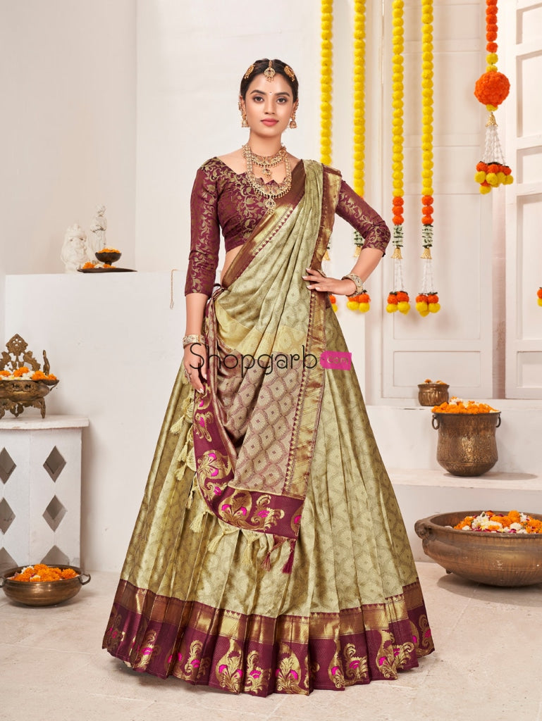 Beige Jacquard Silk Traditional Wedding Lehenga Choli Lehenga Choli