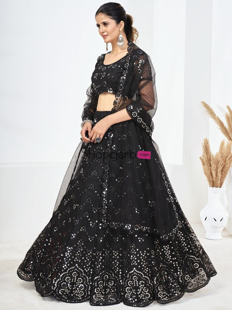 Black Sequins Embroidered Soft Net Festival Special Lehenga Choli