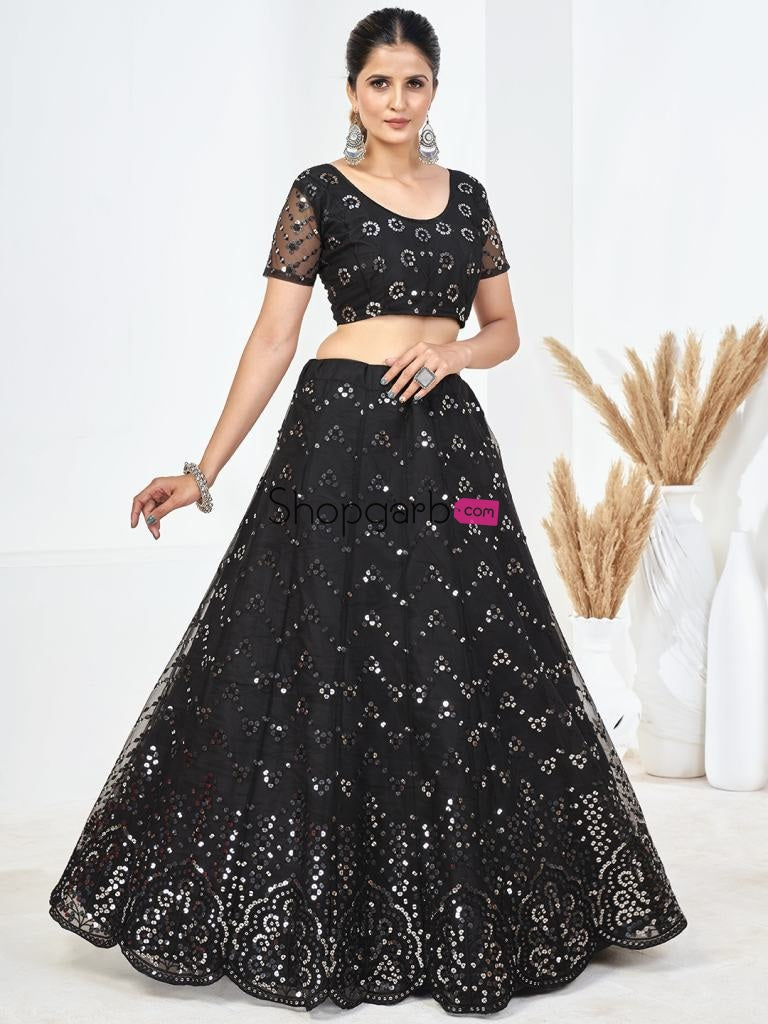 Black Sequins Embroidered Soft Net Festival Special Lehenga Choli