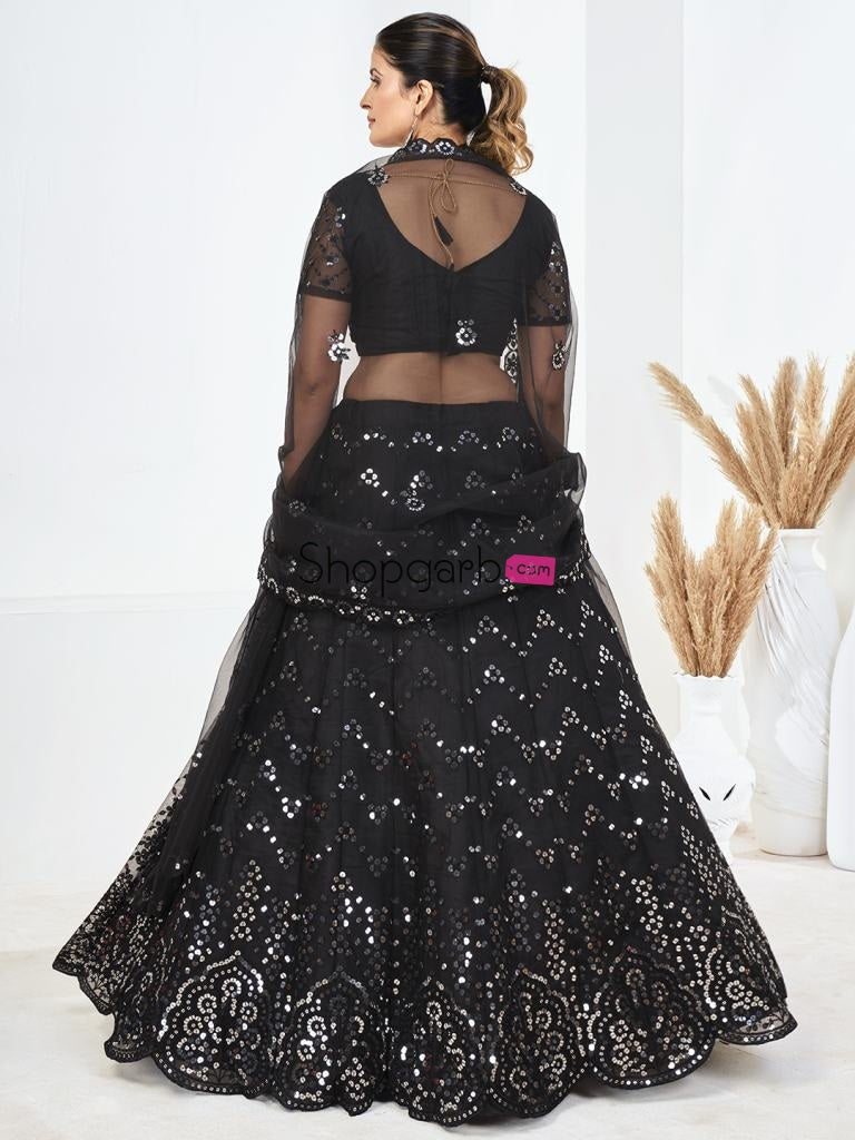 Black Sequins Embroidered Soft Net Festival Special Lehenga Choli