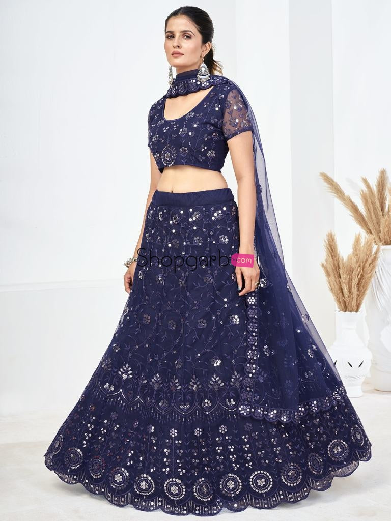 Blue Sequins Embroidered Soft Net Festival Special Lehenga Choli