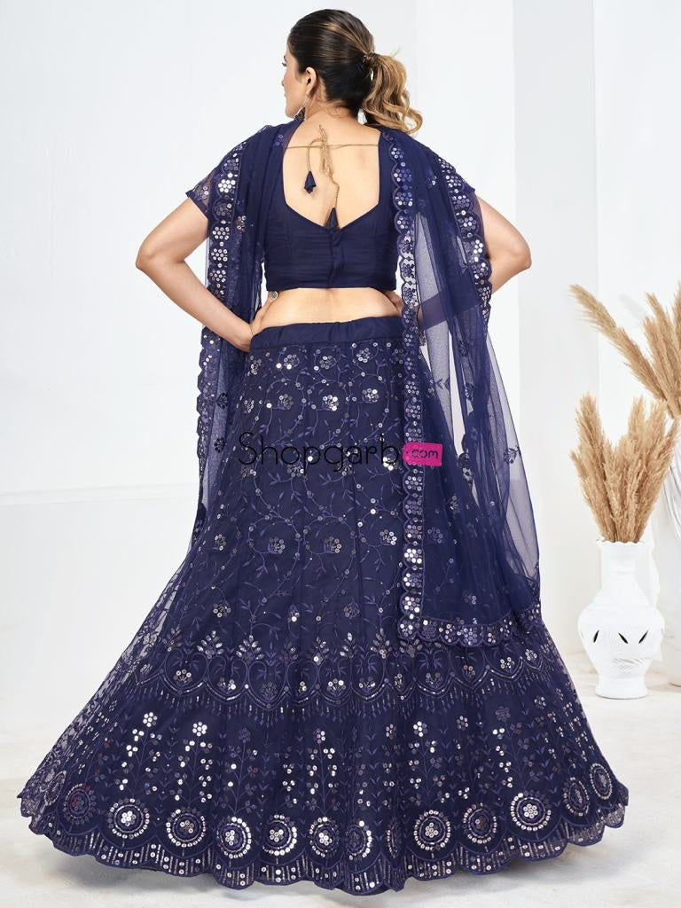 Blue Sequins Embroidered Soft Net Festival Special Lehenga Choli