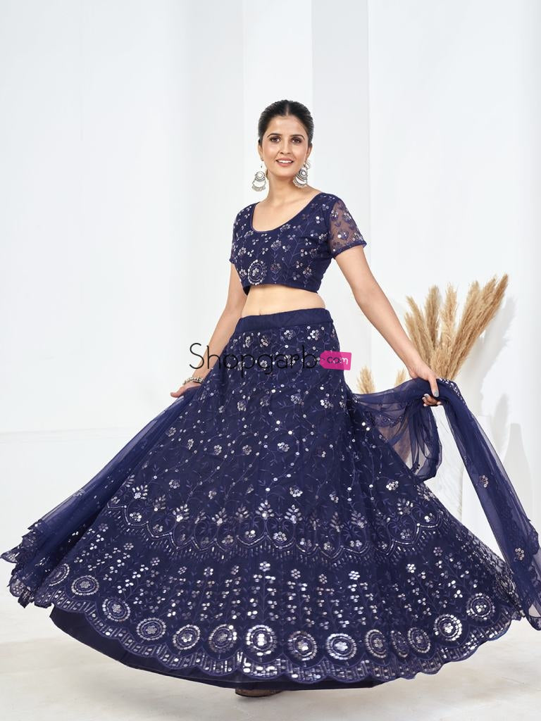 Blue Sequins Embroidered Soft Net Festival Special Lehenga Choli