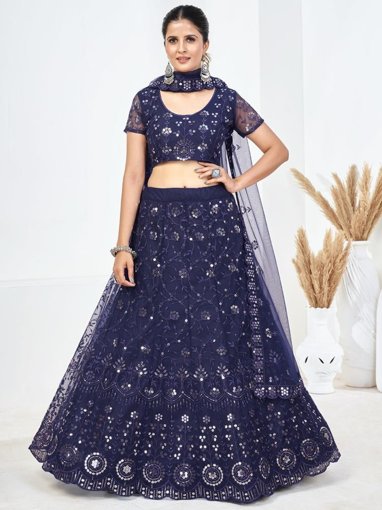 Blue Sequins Embroidered Soft Net Festival Special Lehenga Choli