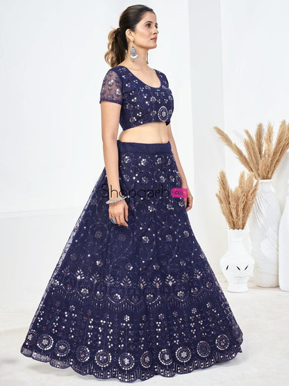 Blue Sequins Embroidered Soft Net Festival Special Lehenga Choli