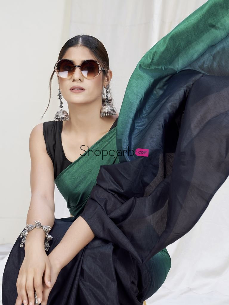 Blue-Teal Ready To Wear One Minute Lycra Saree
